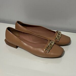 Paolo Tan Leather Loafers with Gold Chain